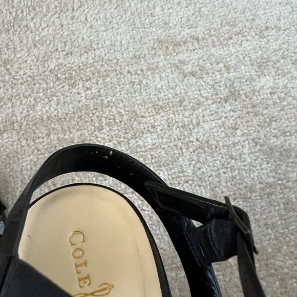Cole Haan Melrose Black Leather Strappy Platform Wedge Heels Sandals Shoes 8.5 - Picture 8 of 11